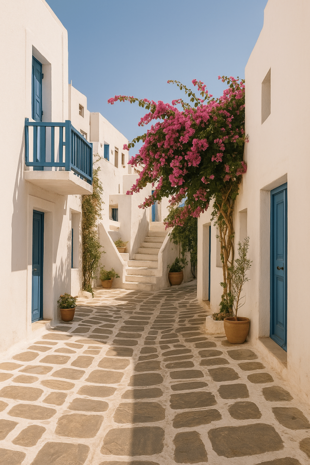 Scenic view of a traditional Greek island village